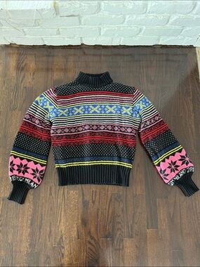 MSGM Black Multicolor Fair Isle Turtleneck Sweater M
